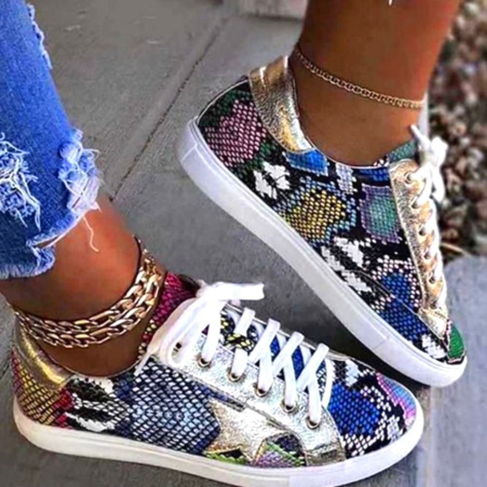 Blue Snakeskin-Print Star Sneaker
